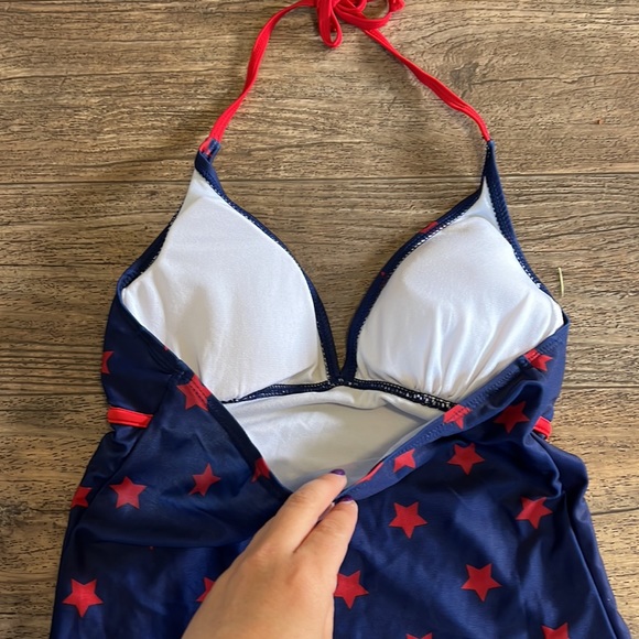 Star and Stripe American Flag 2 Piece Tankini Swim Suit - Picture 10 of 11
